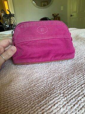Hermes Pink Canvas Cosmetic Pouch
